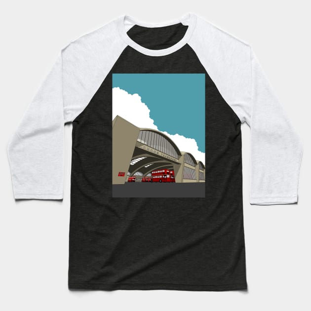 Stockwell Bus Garage 1952 Baseball T-Shirt by adam@adamdorman.com